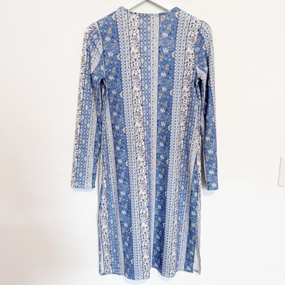 Mixed Print Stripe Longline Cardigan Casual Boho Bohemian Blue White Size XS - Picture 9 of 9